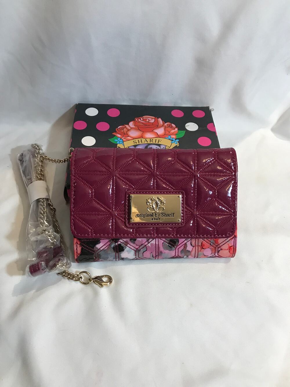 Sharif Original by Sharif Quilted Plum Patent Leather Wallet NIB New Old Stock